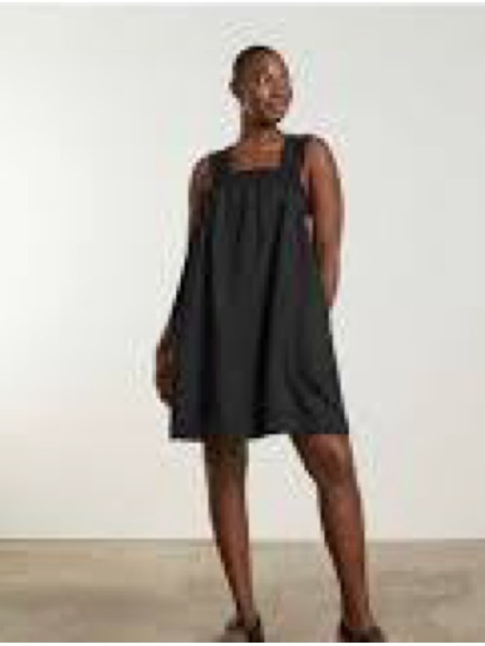 Everlane Smocked Linen Dress Womens Large Black Sleeveless Pockets